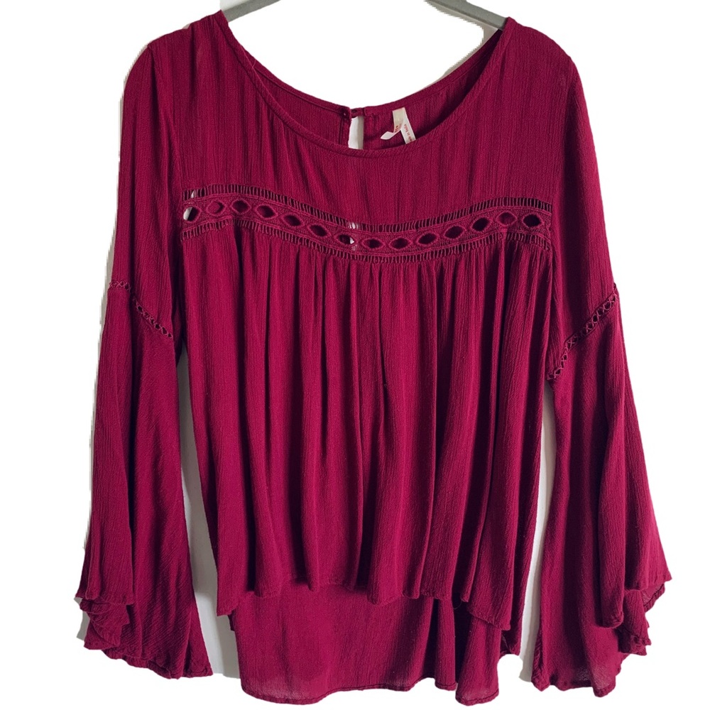 True Destiny Burgundy Long Bell Sleeve Blouse